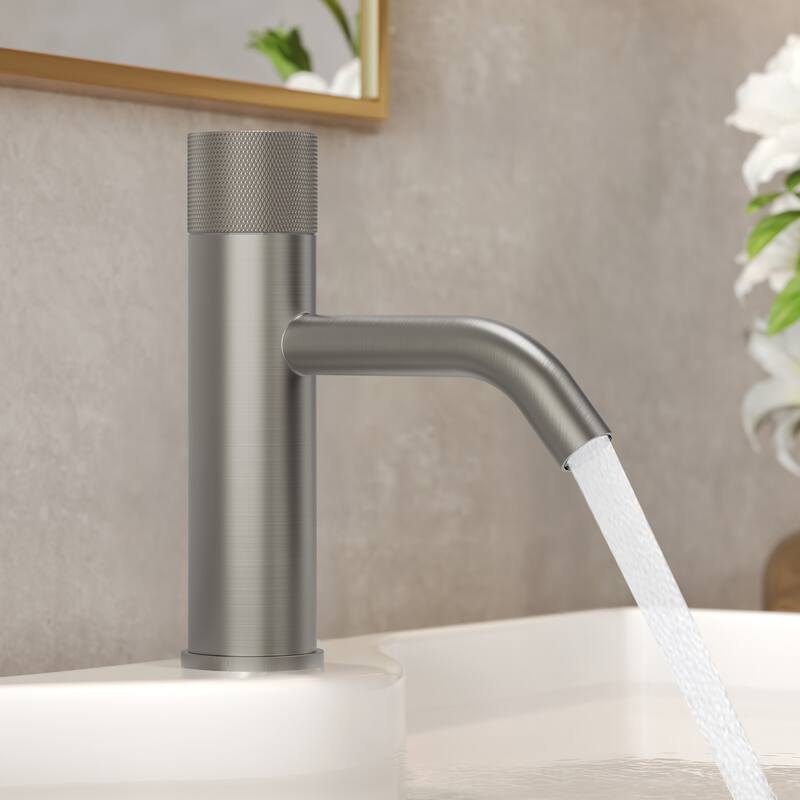 GRANDJOY Low-Arc Single Handle Vessel Sink Faucet with Pop-Up Drain, Compact Bathroom Design