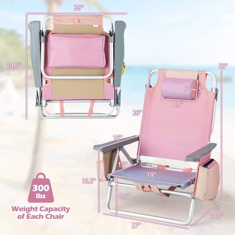2-Pack Folding Backpack Beach Chair 5-Position Outdoor Reclining - See Details