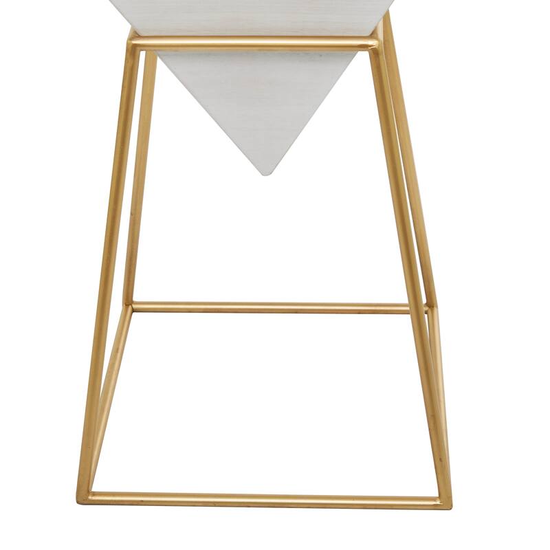 Minimalist Wood Inverted Pyramid Geometric Accent Table with Metal Stand - White or Black
