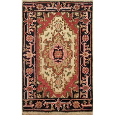 Hand Knotted Oriental 100% Wool Carpet Traditional Medallion Beige & Ivories Heriz (serapi) Area Rug - 3' 0'' X 2' 0''