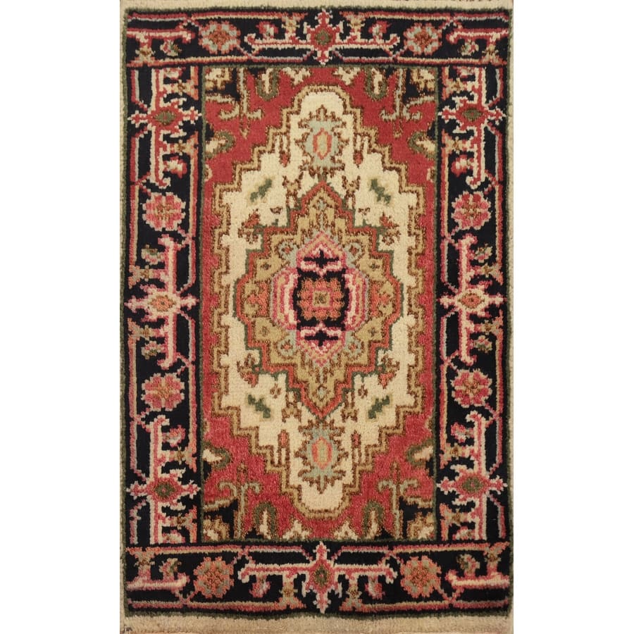 Hand Knotted Oriental 100% Wool Carpet Traditional Medallion Beige & Ivories Heriz (serapi) Area Rug - 3' 0'' X 2' 0''