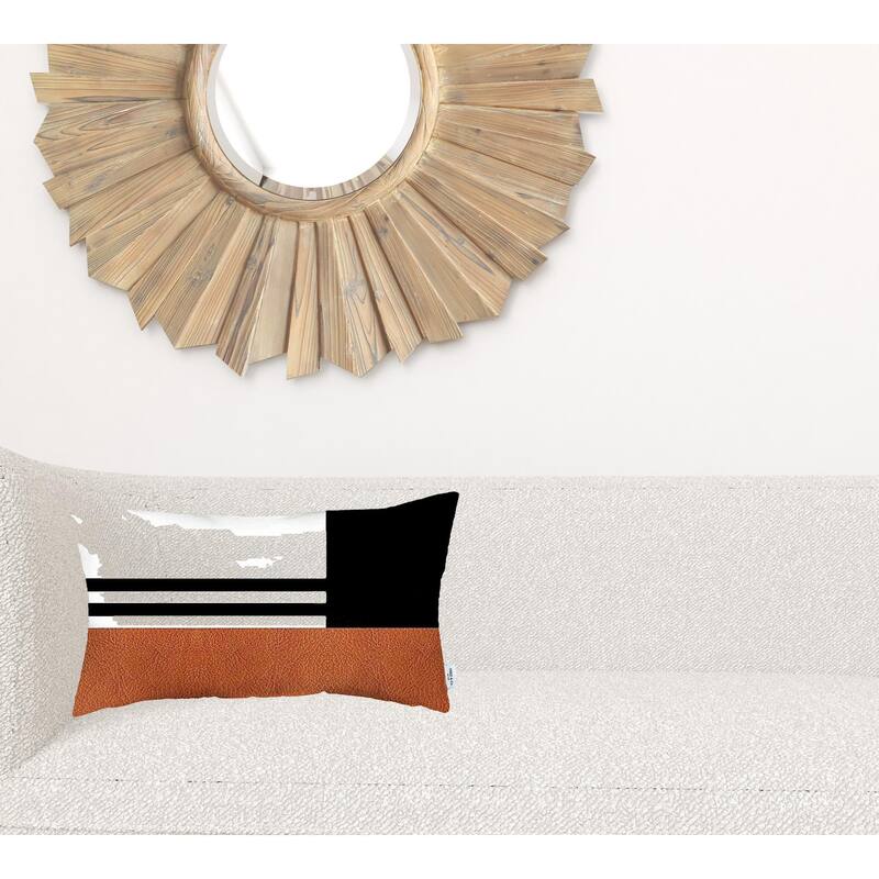 HomeRoots 12" X 20" Brown And Black Striped Zippered Handmade Polyester Lumbar Pillow Cover