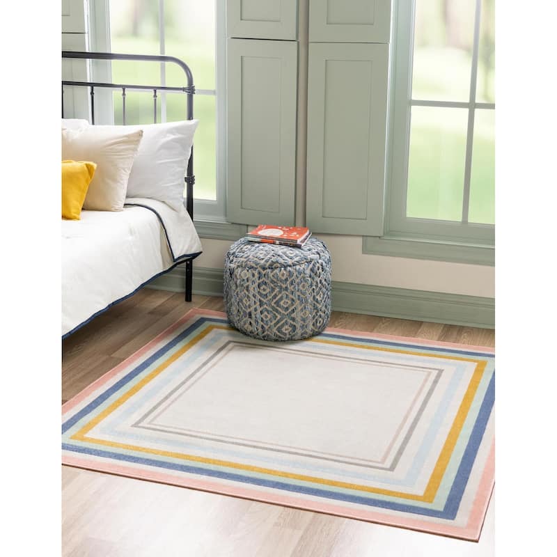 Contemporary Heloise Collection Area Rug - 5' Square - Ivory-Multi