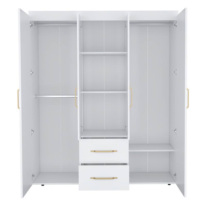 19.8" Modern Four-door Armoire with Multiple Storage Options and Metal Accents