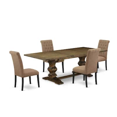 5-Piece Kitchen Table Set with Dining Chairs - Linen Fabric Seats & Distressed Finish - Modern Dining Room Furniture - 92