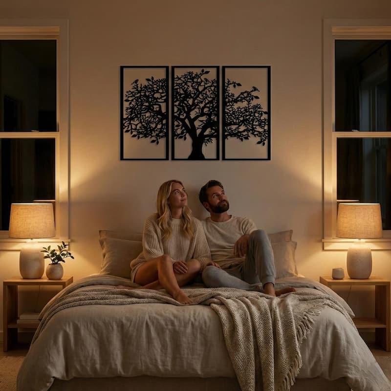 Tree of Life 3 Panels Metal Wall Decor for Home and Outside - Wall-Mounted Geometric Wall Art Decor