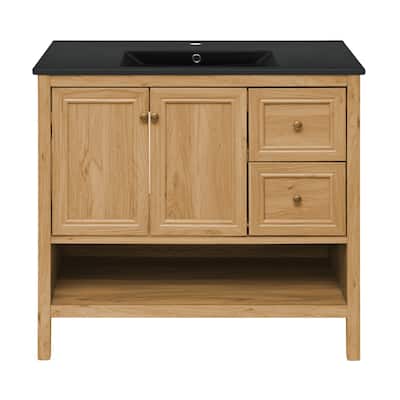 Chteau 36 In. Brown Oak Bathroom Vanity With Black Ceramic Sink Top