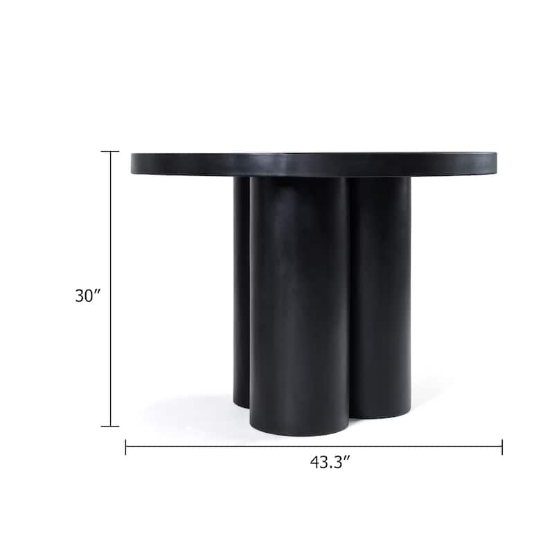 Cid Run Dining Table, Black Concrete Abstract Base, Round 43 Inch