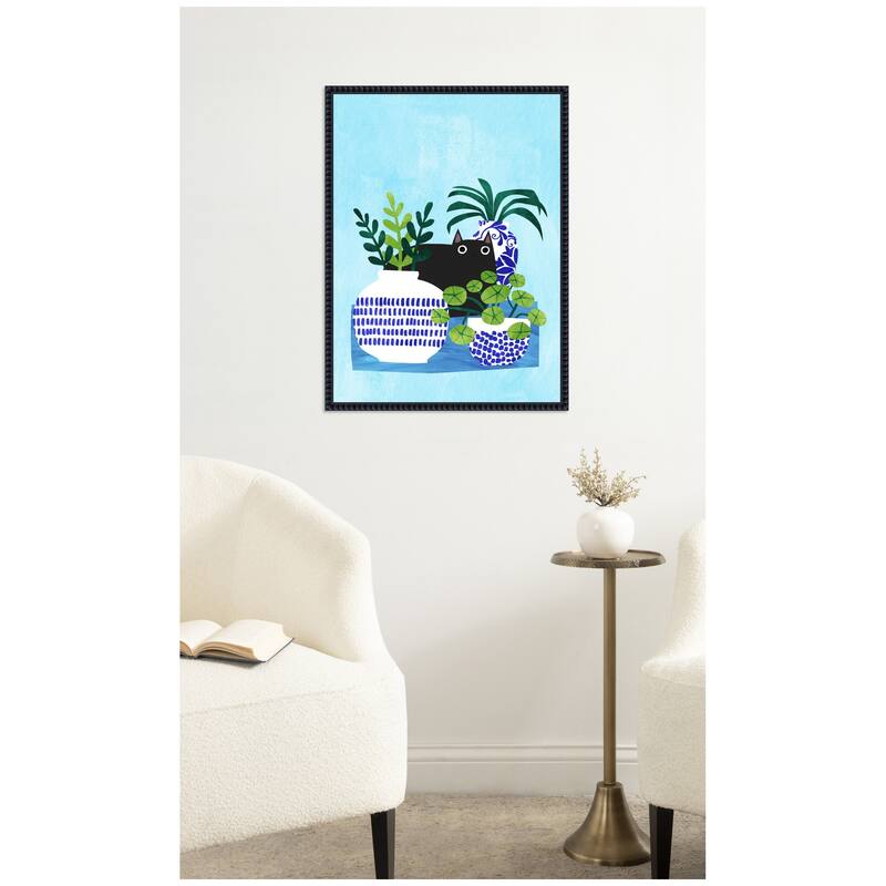 Kate and Laurel Blue Pots by Planet Cat Framed Canvas Wall Art Print