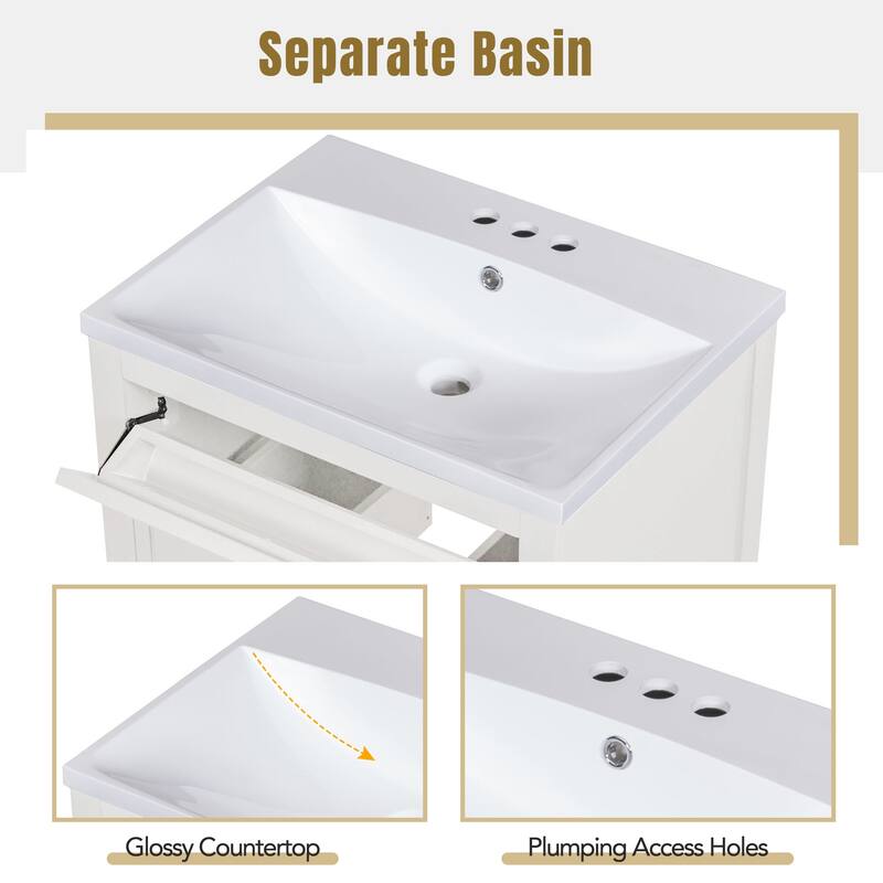 24" Bathroom Vanity with Top Sink and 2 Drawers