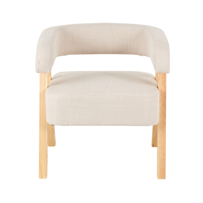 Polyester Arched Boucle Living Room Accent Chair with Brown Angled Wooden Legs - Beige - Roche River Decor