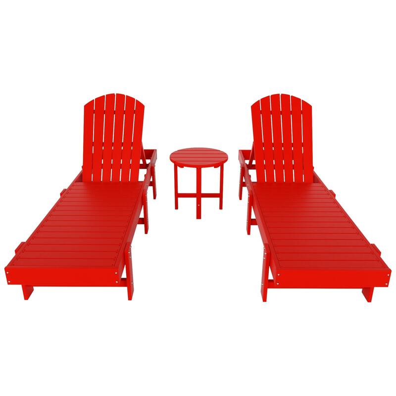 Altura Armless Poly Eco-Friendly All Weather Reclining Chaise Lounge with Side Table Set (3-Piece Set)
