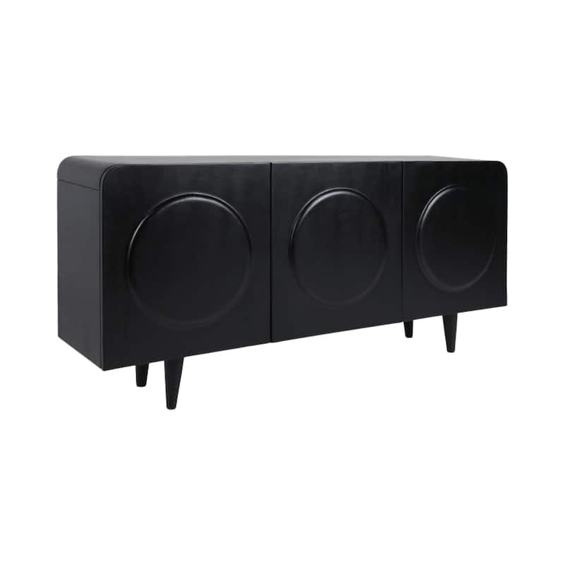 Wood and Oak Veneer Cabinet with Circular Panel Design - 63" Black - 63" x 15" x 30"