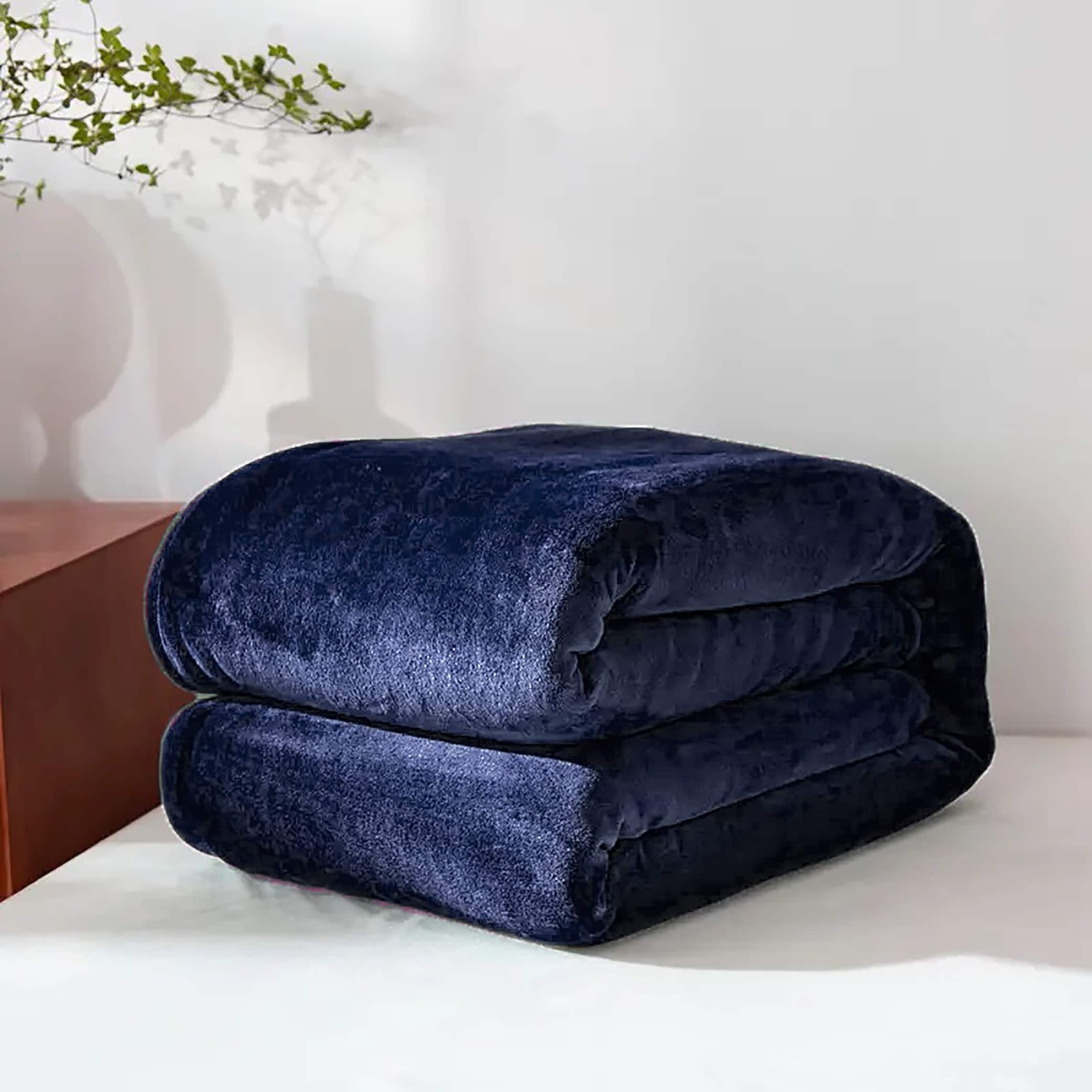 Super Soft Warm Flannel Fleece Plush Microfiber Bed Throw Blanket King Navy Blue