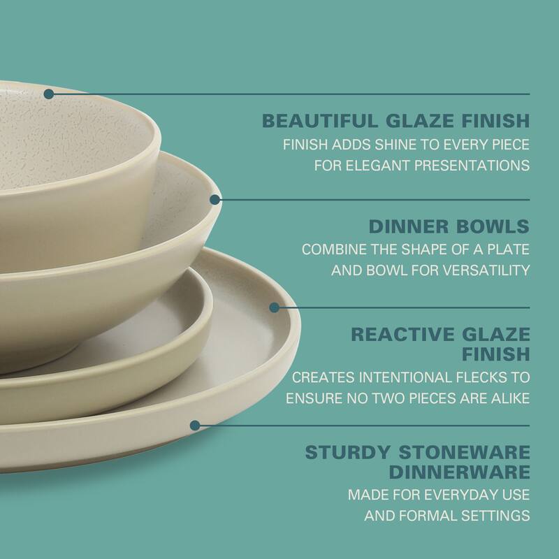 Gibson Elite Tribeca Loft 16-Piece Dinnerware Set - Modern Rustic Tableware for 4, Dishwasher & Microwave Safe