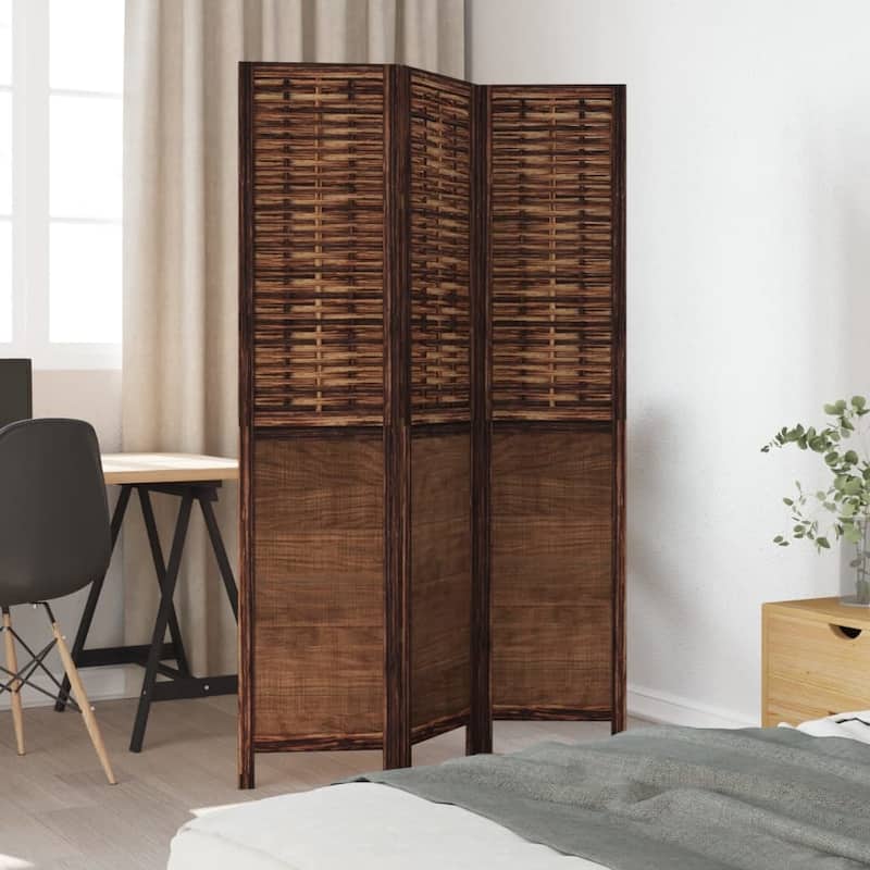 vidaXL Room Divider Privacy Screen Living Room Dark Brown Solid Wood Paulownia