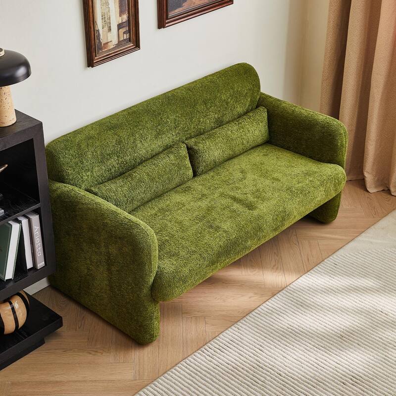 Stylish Velvet 2 Seat Sofa Accent Sofa with Lumbar Pillow, Loveseat Sofa Couch with Wood Frame for Living Room - Green