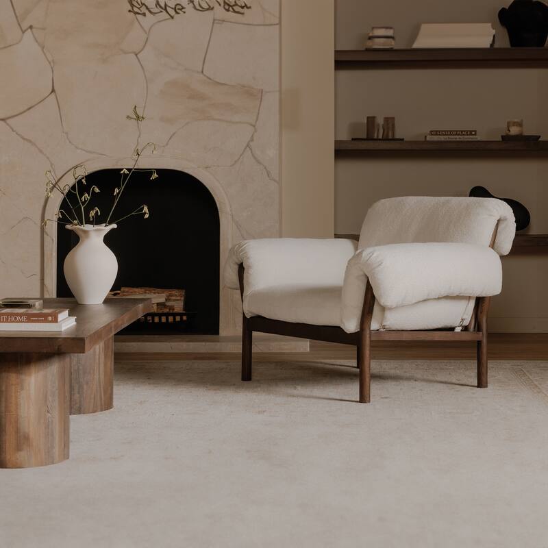 NADAAL STUDIOS Halden Lounge Chair, Spindle-Back Solid Ash Frame with Fold-Over Cushions, Ivory