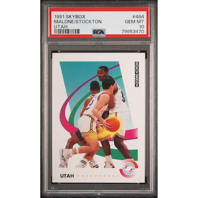 John Stockton & Karl Malone 1991 Skybox Utah Basketball Card #484 Graded PSA 10 - 8'6" x 11'6"