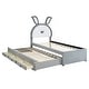 preview thumbnail 6 of 50, Whimsical Upholstered Platform Bed with Trundle & 3 Drawers, Rabbit-Shaped Headboard with Embedded LED Lights for Kids