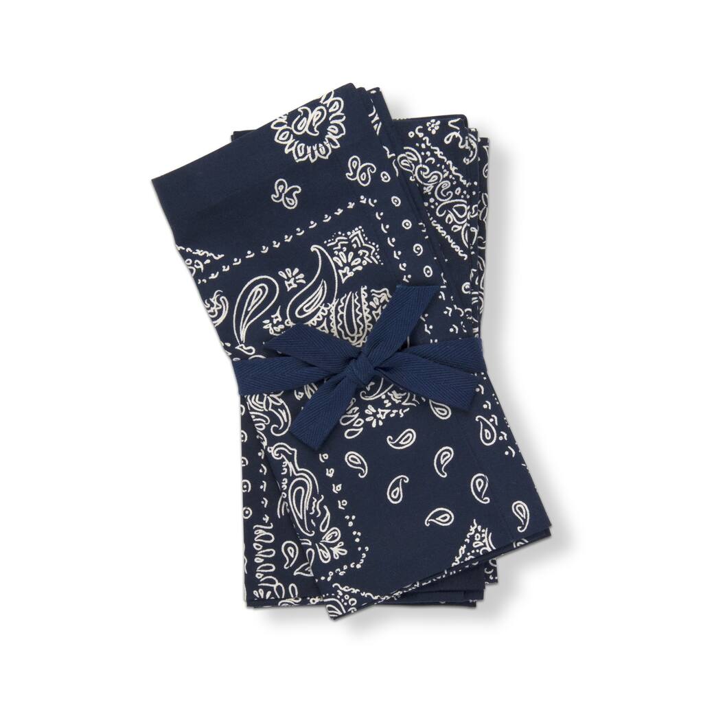 Set of 4 Blue Bandana Napkins - Cotton Kitchen Textiles for July 4th - 20" x 20" - Machine Washable - 20 x 20
