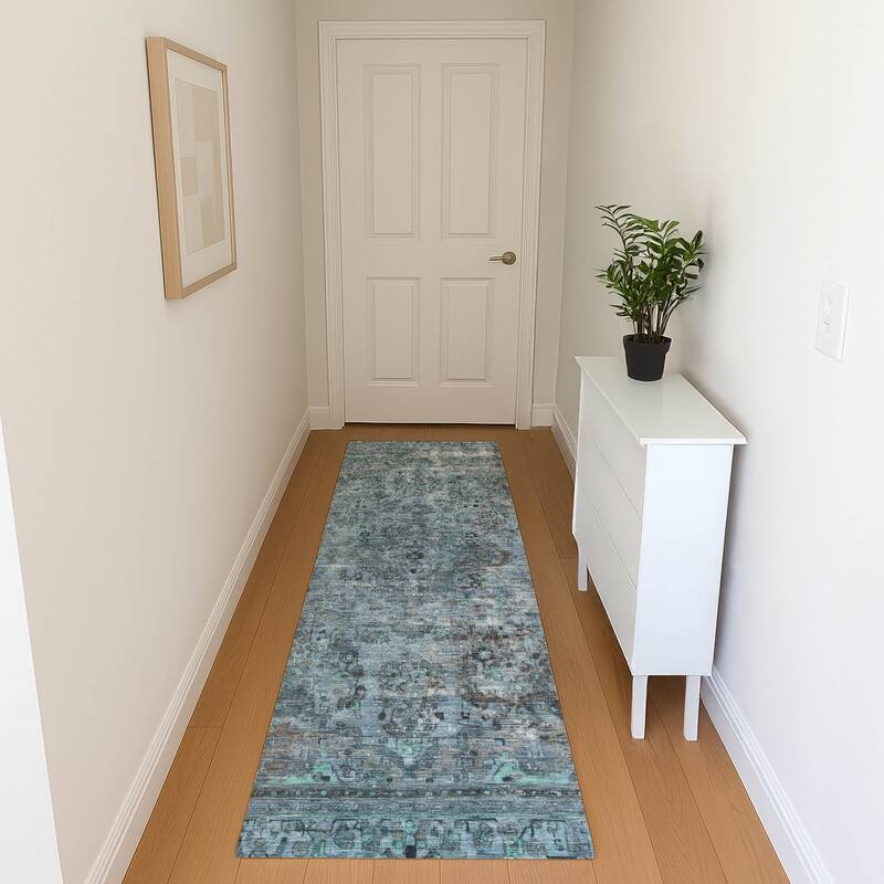 Premium Washable Super Soft Vintage Traditional Mayfield Rug - Blue - 2'3" x 7'6"
