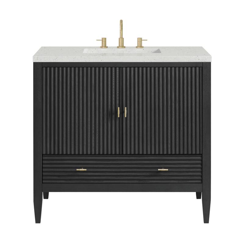 James Martin Vanities 485-V36-3LDL Myrrin 36" Single Basin Wood Vanity - Carbon Oak - Oak Finish