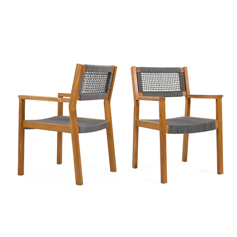 Modern Set of 2 Dining Chairs with Rope-Woven Seat Backrest, Solid Wood Frame for Dining Room Living Room Café and Pub