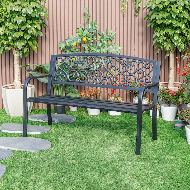 Cast Iron Garden Outdoor Bench - 50" - Black