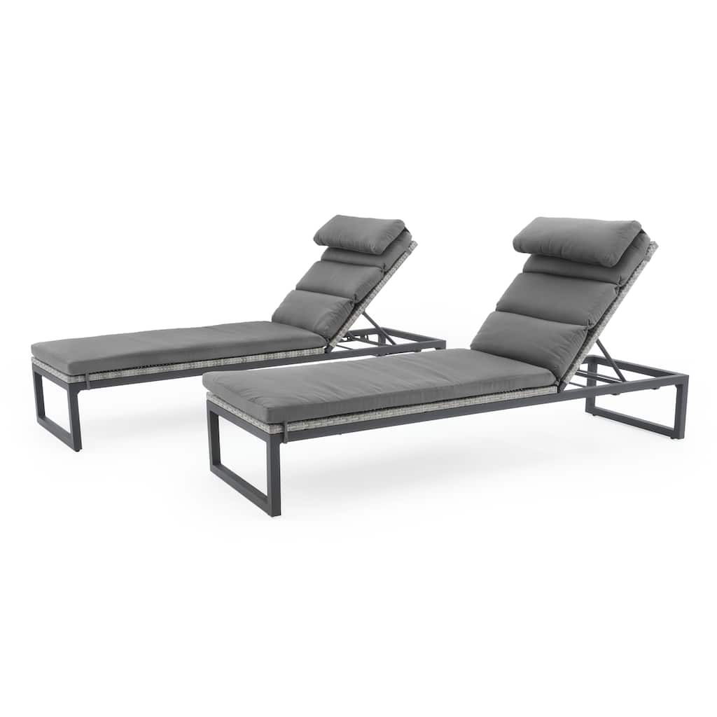Milo Gray 2 Piece Sunbrella Outdoor Patio Chaise Lounges