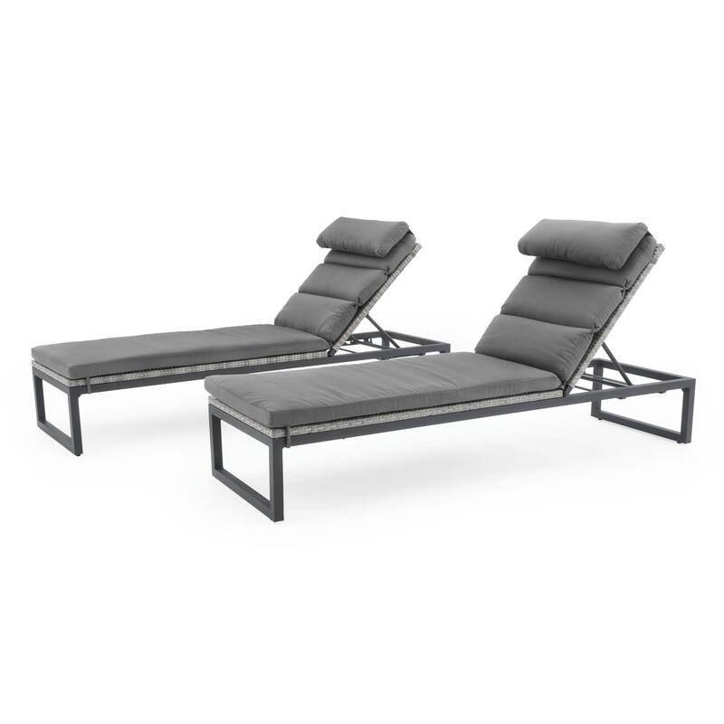 Milo Gray 2 Piece Sunbrella Outdoor Patio Chaise Lounges
