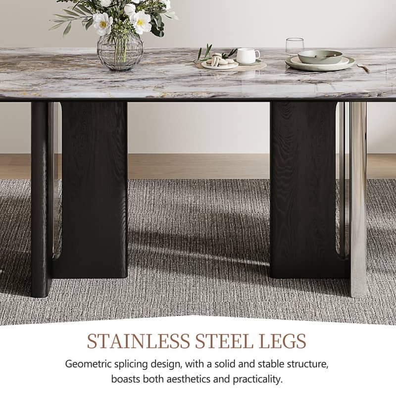 Modern 78.7" Dining Table, Glossy Sintered Stone Top, for 6-8 persons - 78.74"
