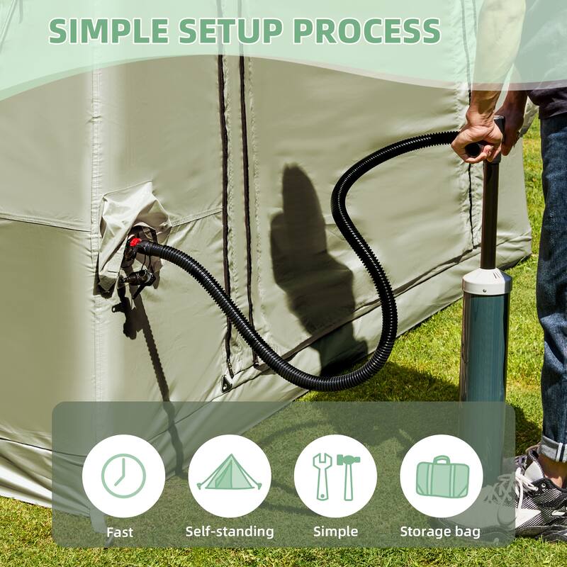 Erommy Inflatable Camping Tent, Glamping Tents 4 Season Waterproof Windproof Cotton Tent with Stove Jack & Mesh Windows & Pump