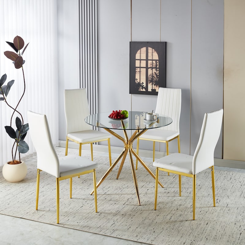 Dining Table With Chrome Metal Leg And Tempered Glass,Kitchen Table For Living Room,Chrome Color Metal Legs