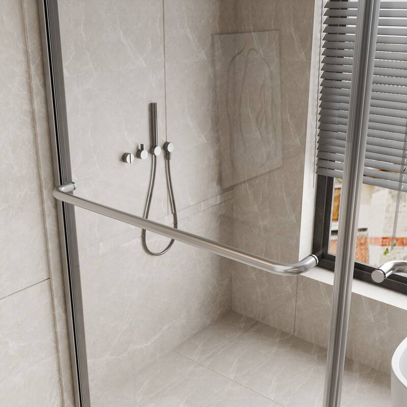 45''/54''W x 70'' H Glass Double Sliding Shower Door in Black/Chrome
