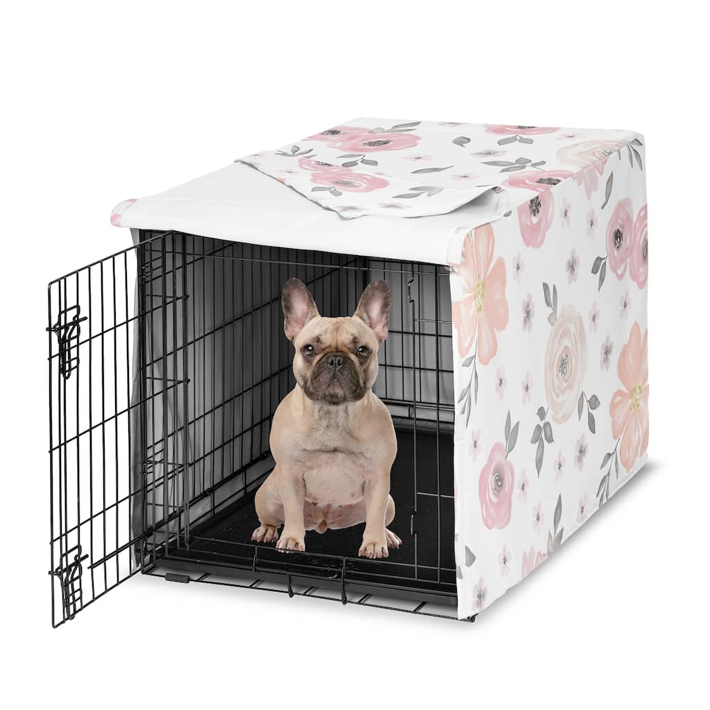 Sweet Jojo Designs Blush Pink Grey Boho Floral Dog Crate Kennel Cover 30in. Bohemian Farmhouse Shabby Chic Watercolor Elegant