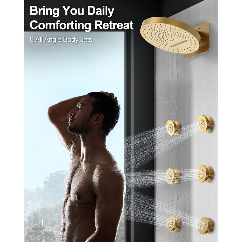GRANDJOY Shower Faucet Set 12 inch Wall Mount Rainfall Waterfall Shower Head Body Jets Handheld Spray Thermostatic Valve