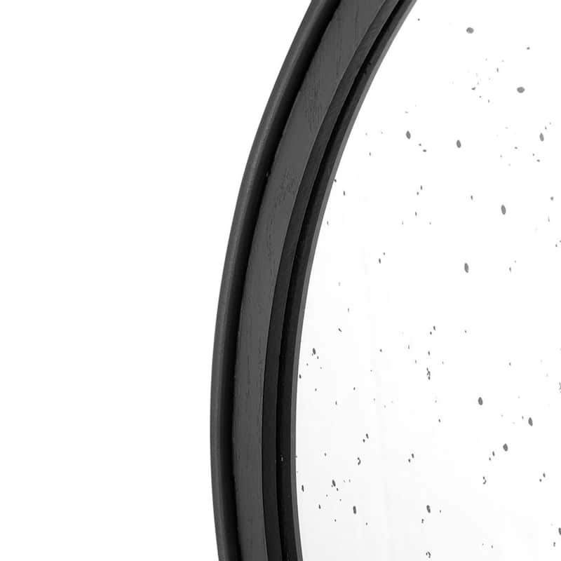 HomeRoots 30" Black Crowned Top Antiqued Glass Round Framed Accent Mirror - 29.1' X '30.1' X '2