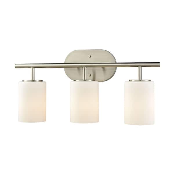 slide 2 of 2, Pemlico 3-Light Vanity Lamp in Satin Nickel with White Glass