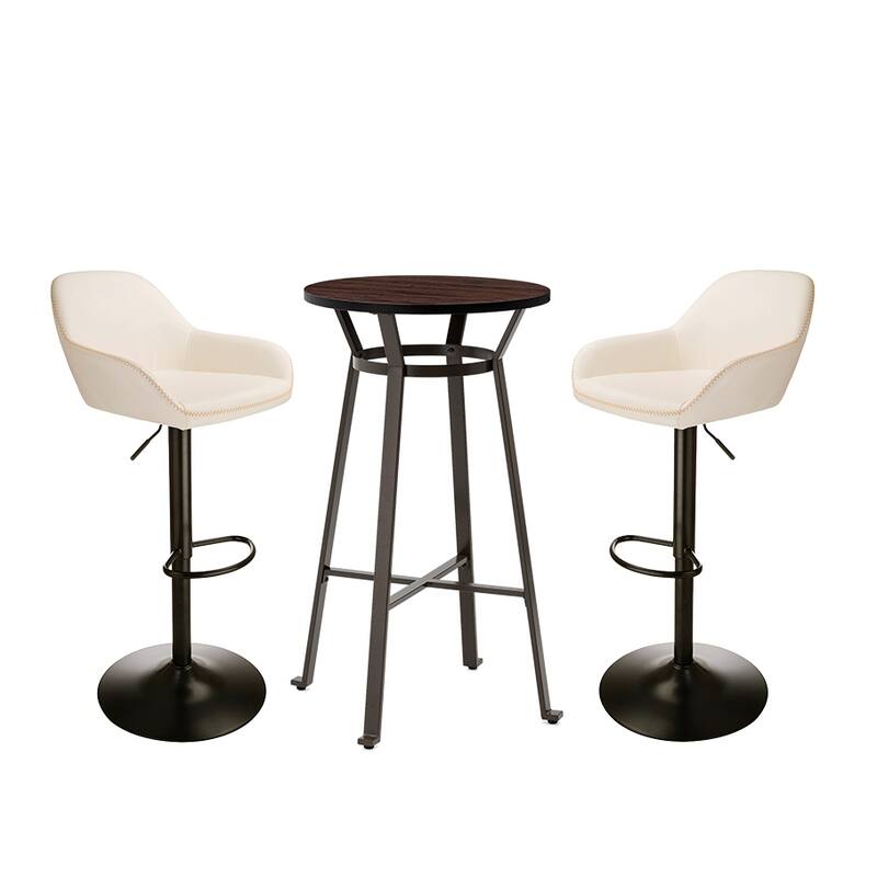 Glitzhome 41"H Round Wood Top High Pub Table with Gaslift Adjustable Swivel Bar Stools Set