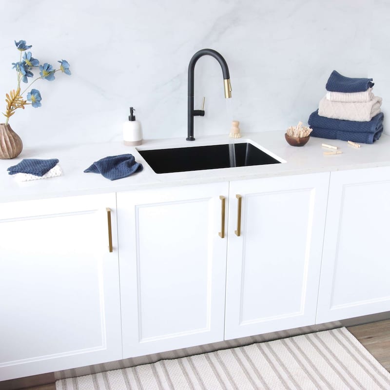 STYLISH 25 inch Single Bowl Dual Mount Composite Granite Utility Sink