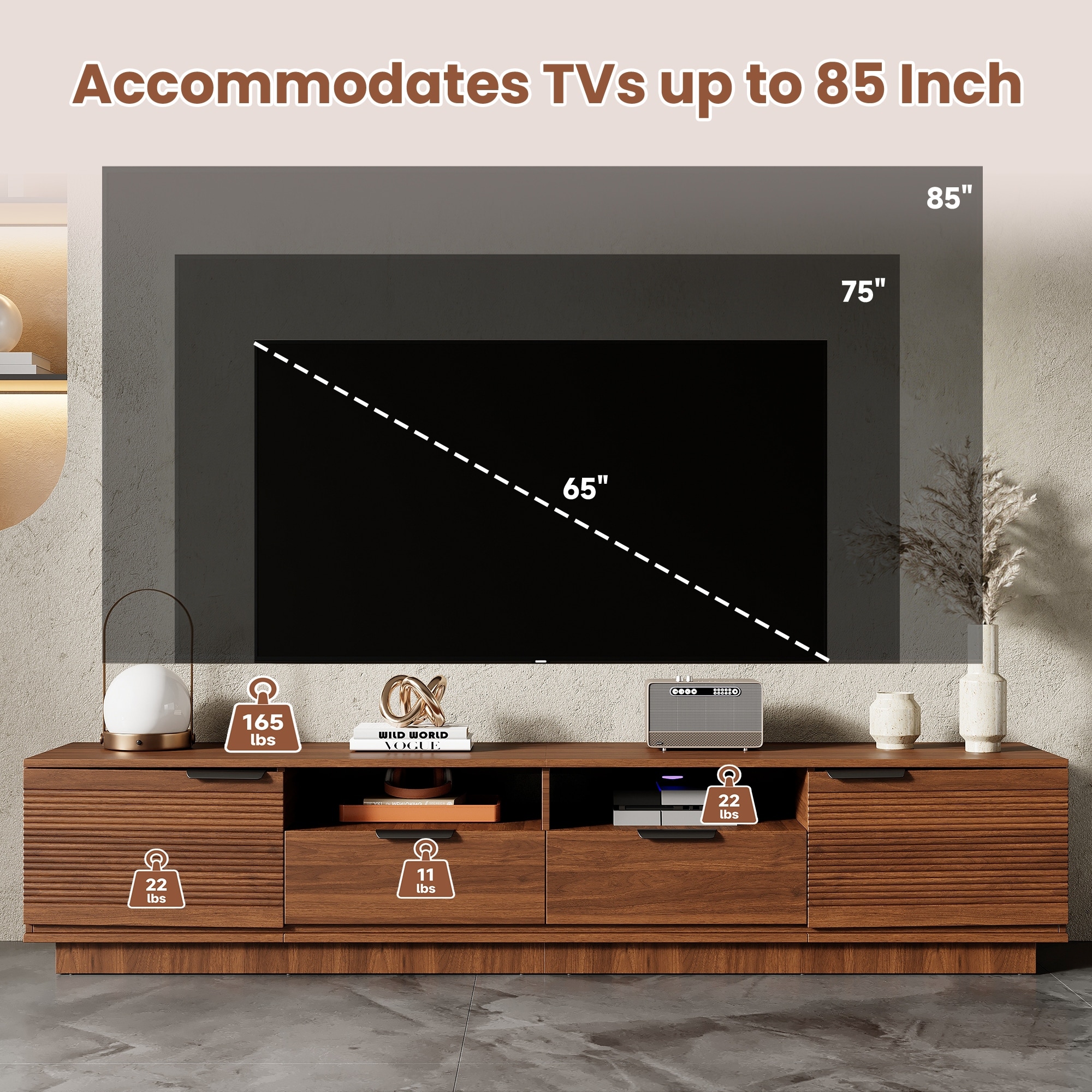 Mid-Century 78" TV Stand Entertainment Center for TVs up to 85", Floor-Standing TV Cabinet with Drawers & Cable Management