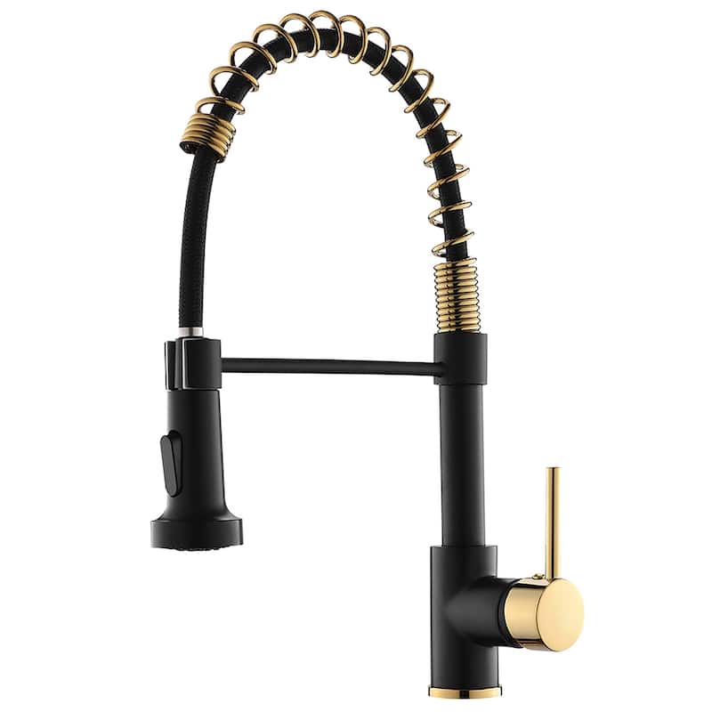 Single Spout Pull Down Black and Gold Kitchen Sink Faucet - Black and Gold
