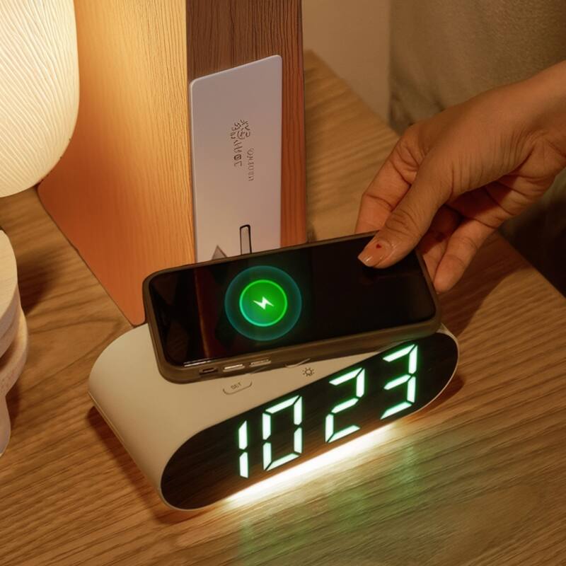 Oval Alarm Clock with Nightlight, Dimmable, 12/24H,USB Port, Wireless Charging, Decorate for Bedroom 7.1 x 3.1 x 2.4 inch