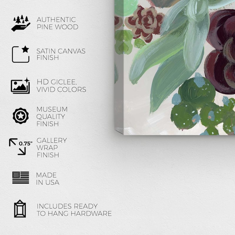Wynwood Studio Canvas Floral and Botanical Red Suculent Green and Dark Magenta Rustic Wall Art Canvas Print