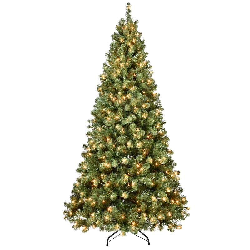7ft Pre-Lit PVC Christmas Tree with 400 UL Lights, 1072 Tips, Auto-Unfold Memory Wire, Easy Assembly