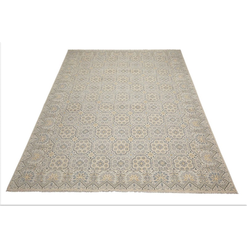 Beige 100% Wool Oriental Rug, Hand Knotted in Transitional Style - 8' x 10'