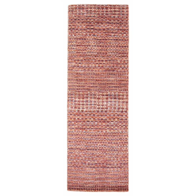 ECARPETGALLERY Hand-knotted Silk Shadow Red Silk, Wool Rug - 2' 7" x 8' - Red - 2' 7" x 8' - Runner