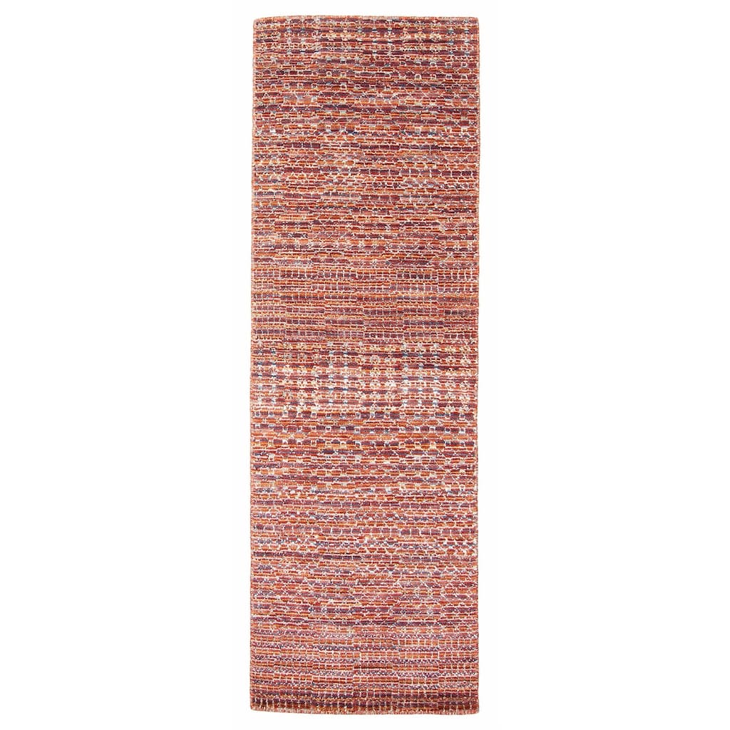 ECARPETGALLERY Hand-knotted Silk Shadow Red Silk, Wool Rug - 2' 7" x 8'