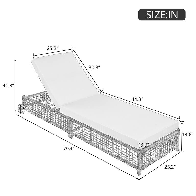 Outdoor PE Rattan Chaise Lounge with 5-Position Backrest & Wheels, Patio Recliner Chair Sun Lounger for Poolside Backyard Garden
